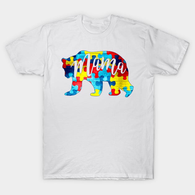 Autism Mama Bear Puzzle Pieces Mama Autism Awareness Month T-Shirt by StuSpenceart